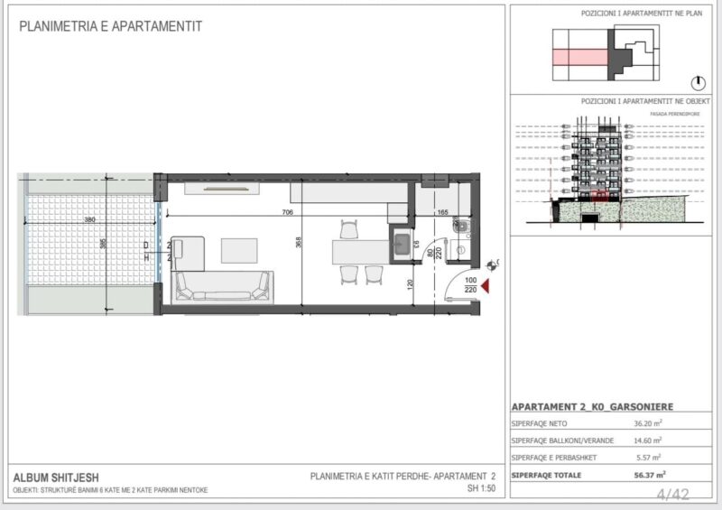 Studio na sprzedaż Saranda 56 m² + balkony | 1 sypialnia | częściowy widok na morze | 80 m od morza | w budowie | rynek pierwotny